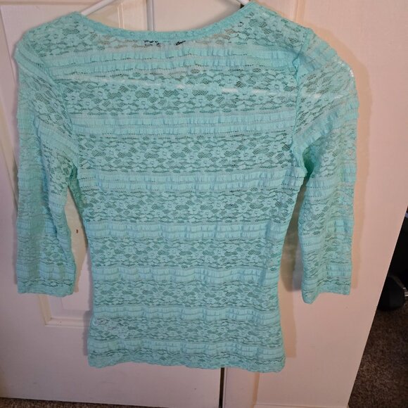 Forever 21 LS Lace Slim Fit Shirt/Top/Blouse Seafoam Green Womens SMALL - Picture 6 of 6
